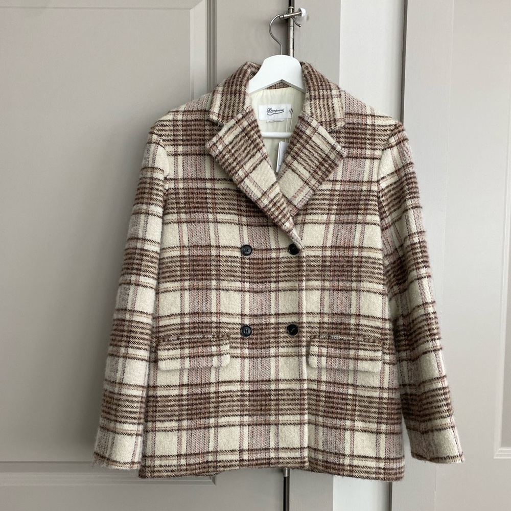 Bonpoint Plaid Double-Breasted wool pea coat size 14y